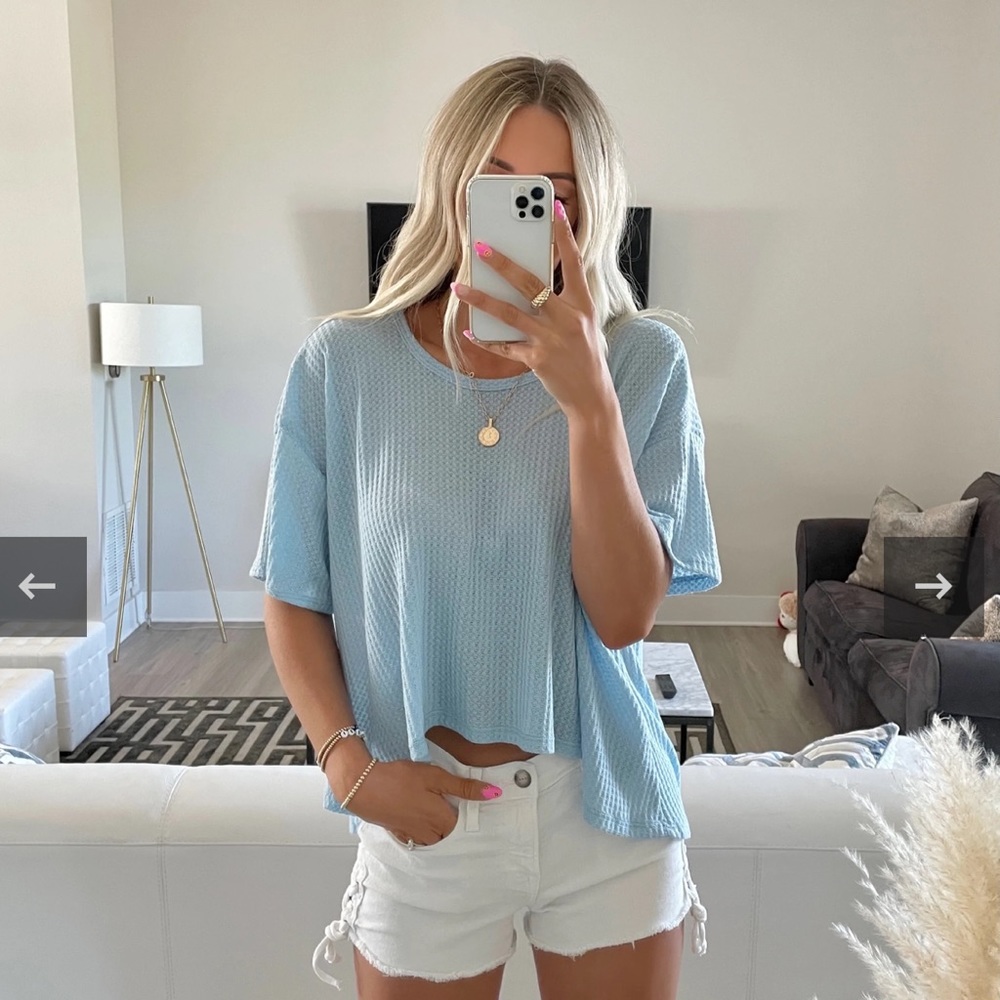 High low oversized waffle knit tee